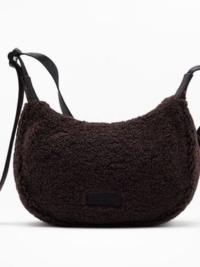 NWT Athleta All About Sherpa Mini Crescent Black Shoulder Bag